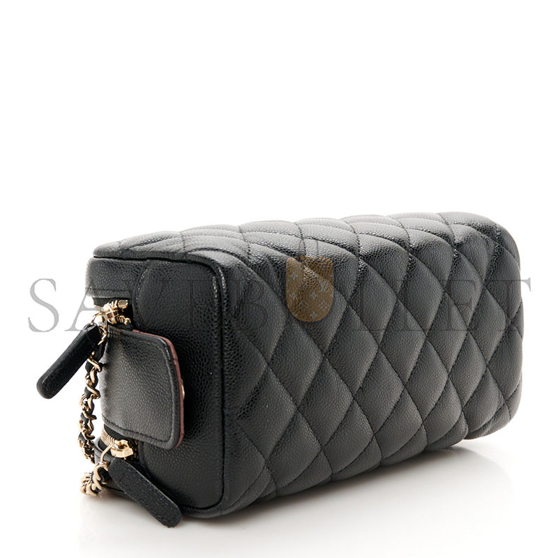 CHANEL CAVIAR QUILTED TOILETRY CASE WITH CHAIN BLACK (18*10*10cm)